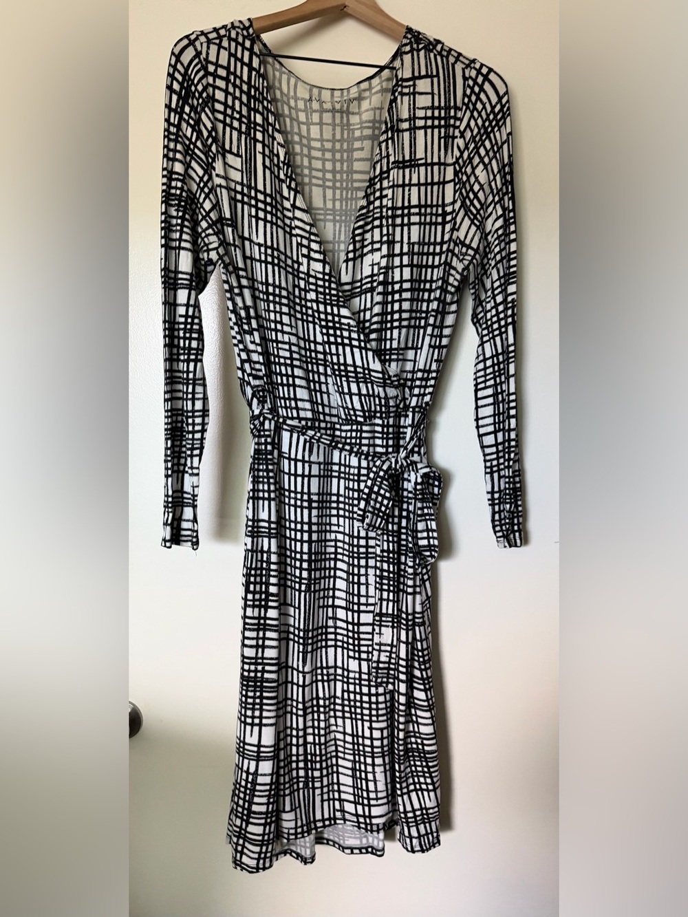 Ava & Viv Black White Grid Faux Wrap Dress Stretch Plus Size 1X